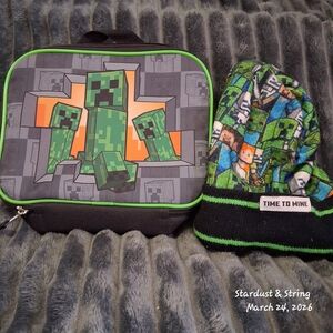 Kids Creeper Lunch Bag and Beanie Set in Green - Time to Mine